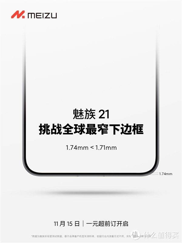 魅族21官网发布新消息，配备1.74mm边框+1元高性价比，开启预订！11月15日全面开售。