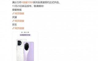 荣耀100系列开启全渠道预约 11月23日发布