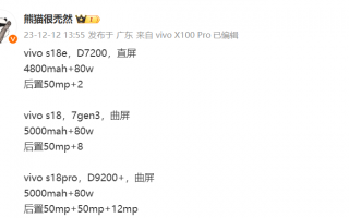 消息称 vivo S18e 手机搭载天玑 7200 处理器，直屏 + 独特圆形相机 Deco